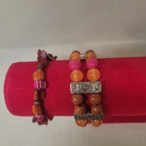 2 Beaded Boho Layering Casual Festival Vacation Retro Silver Tone Bracelets